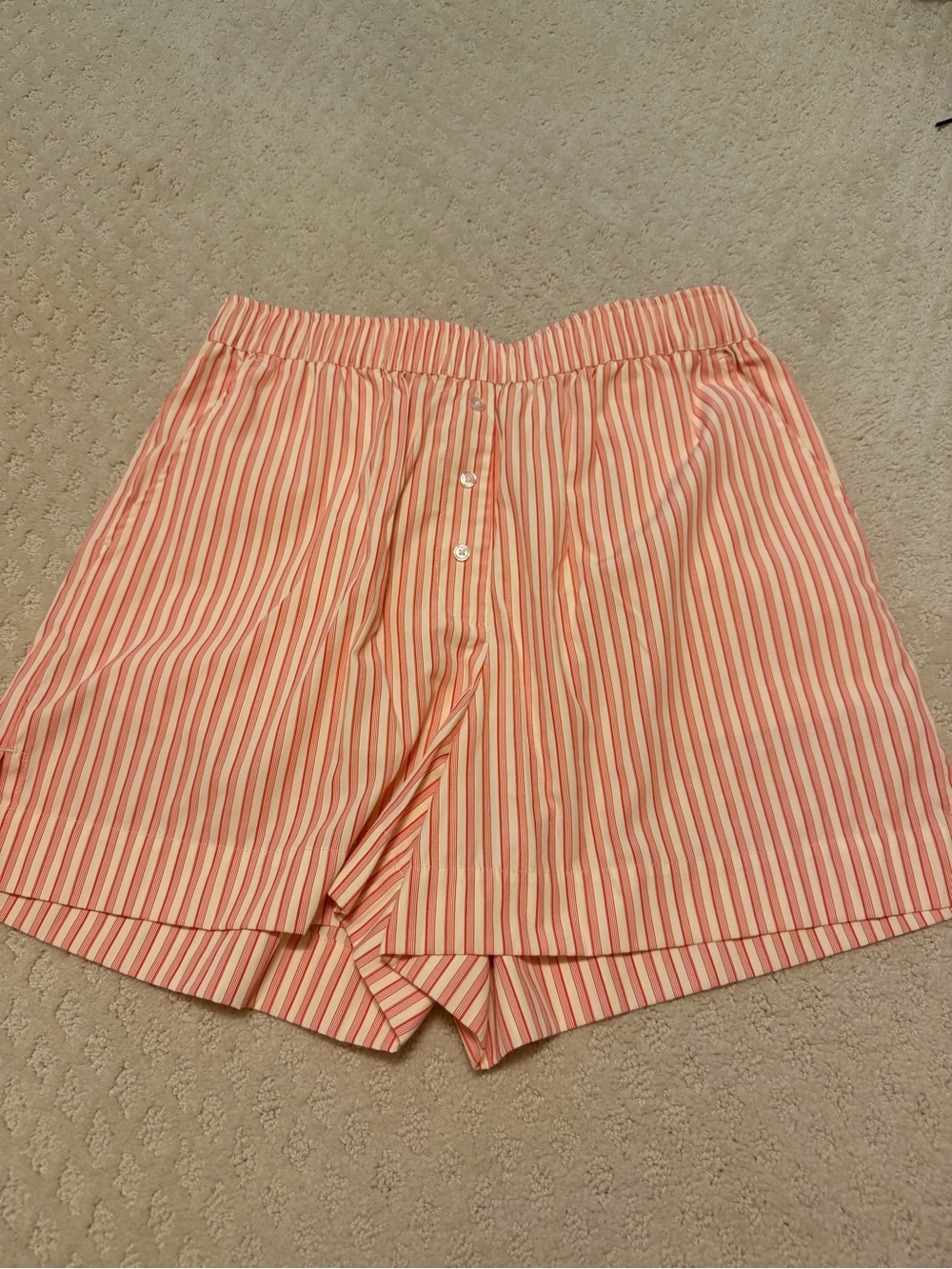 Topshop Coral and White Striped Button-Front Shorts
